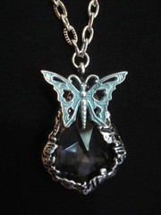 Aqua Filigree 5/8×1″ Metal Butterfly Faceted Acrylic Crystal 30″ Silver Necklace