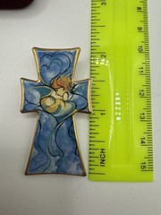 Vintage Brooch 1999 P Buckley Moss The 2000 Millennium Cross Ceramic Pin/Pendant