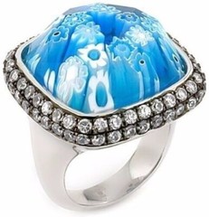 ALAN K STERLING SILVER RING MURANO BLUE GLASS EXCUISITE NEW RARE SIZE 7