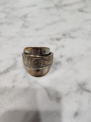 vtg silver plated brass Chinese DRAGON Spoon ring men band saddle statement RARE