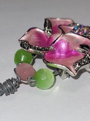 Handcrafted Pink Purple Flower Pendant Rhinestone Beaded Wire Wrap Fashion