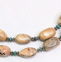 Brown Jasper Turquoise Sterling Bead Necklace 32 Inch Layering 160 Grams Barse