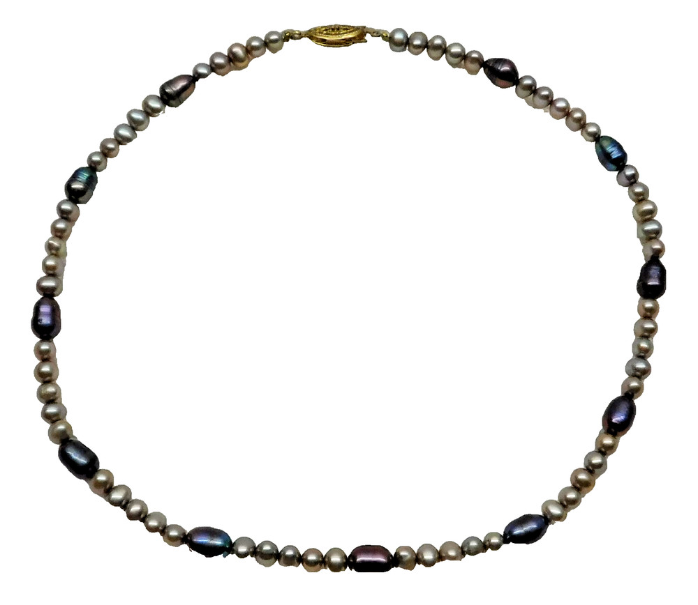Vintage Freshwater & Cultured Pearl Necklace 16″ Length with Fish Hook Clasp