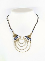 Artisan Brone Tone Black Beaded Layered Bar Chain Drape Necklace 16 in Tribal