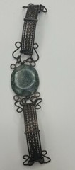 Unique Handmade Multi-Colored Green Round Stone in Copper Bronze Bracelet