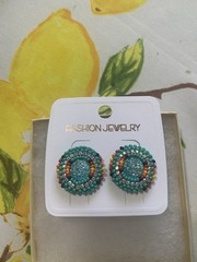 Set Of Artisan Handmade Beaded Earrings, Geometric Circle Pattern Glass Beads