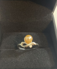 NEW Vantel Pearls Sterling Silver Sz 7 Ribbon of Hope Ring 6.5 mm Peach Pearl
