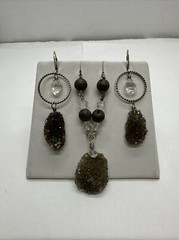Deb Guyot Sterling Silver Smoky Druzy Quartz Necklace and Earring Set