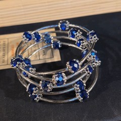 Hancrafted Crystal Wrap Bracelet With Blue Faceted Beads
