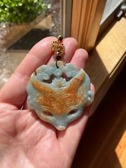 Huge Burmese Jadeite Pendant Necklace Fox Mask Handcrafted USA Seller