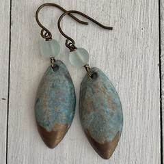 Min Favorit Ethnic Brass Turquoise Patina Charm & Sea Glass Artisan Earrings