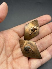 Artisan Made Enamel Copper Screw Back Geometric rhombus Earrings W/ Gemstone
