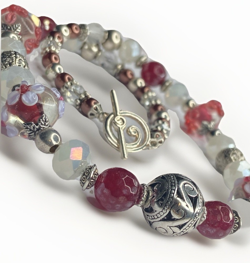 Artisan Handcrafted Art Deco Lampwork Glass Jewelry Necklace Mean Girlz #17 Pink