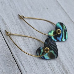 Min Favorit Abalone Shell Heart & Gold Pl Artisan Teardrop Hoop Earrings