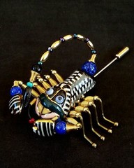 Exquisite Scorpion ceramic & brass costume jewelry brooch large size 2.25 inches