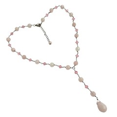 Artisan Rose Quartz Y Drop Necklace Pink Crystal Sterling Clasp 18″-20″