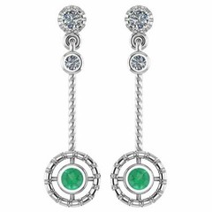 Fine Bezel Set Light Green Emerald With Sparkling White CZ Drop-Dangle Earrings
