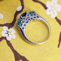 Size 6, vintage Sterling 925 silver handmade engagement ring sapphire and topaz