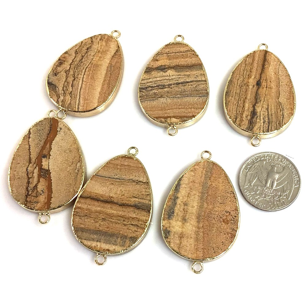 Natural Picture Jasper Pendant Natural Gemstone Pendant Drop w 2 Rings Necklace