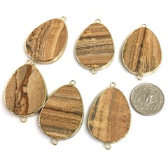 Natural Picture Jasper Pendant Natural Gemstone Pendant Drop w 2 Rings Necklace