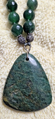AFRICAN TRANSVAAL JADE PENDANT WITH 18.5 INCH GREEN & BROWN BEADED NECKLACE