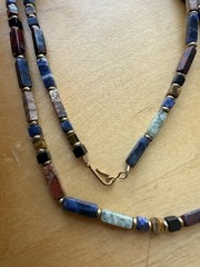 VTG Semi Precious Multi Gem Square Tube Bead Necklace Leopard Skin Jasper More