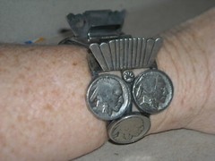 vintage sterling silver HUGE watch cuff bracelet 1 3/8″ Indian head nickel 3.5oz