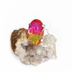 Sterling silver pink and yellow bi color tourmaline oval statement ring size 7