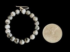925 Sterling Silver LARKIVITE Black Moonstone Beaded Dangle Hoop Earrings NEW