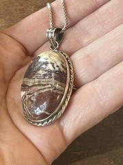 Handmade Banded Agate Sterling Oval Pendant Earthy Tones 16” Box Chain Boho