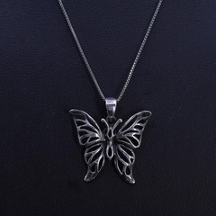 18”, vintage sterling silver 925 box chain necklace filigree butterfly pendant
