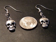 4 Pairs SKULL EARRINGS Mini Head Skeleton Bikers Goth Silver Wires Lot of 4 NEW!
