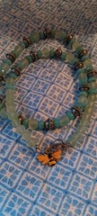 Handcrafted Beaded Necklace with Butterfly Charm, Green Yellow Glass Beads