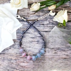 Handmade Natural Black Spinel , Emerald Sapphire Bracelet 14K Gold Filled 7.15″