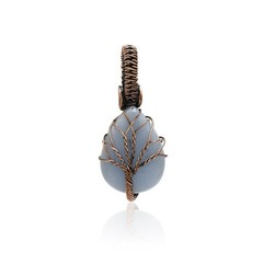 Blue Angelite Pendant, Tree of Life Copper Wire Wrapped Gemstone Jewelry