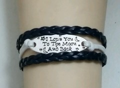 LOVE YOU TO THE MOON & BACK ADJUSTABLE LEATHER BRACELET -6 1/2″-8 1/2″- #284