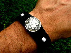 Customize cuff bracelet Bison leather wristband authentic Buffalo Indian Coin