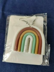 Beautiful Hand Crafted Polymer Clay Earrings Rainbow- White/Brown (12048)