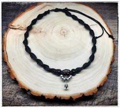 Black Hemp Necklace with Mini Black Glass Mushroom Drop And Black Glass Beads