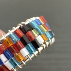 Multicolor Glass Beaded Adjustable Ring Boho Artisan Style Size 7-9 VTG 1990’s