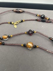 Stunning MeiFa LONG Glass Beaded Brown, Maroon and Amber Women’s Necklace