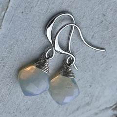 Min Favorit Opalite Quartz Cushion Bead & Silver Artisan Wrap Earrings Petite!