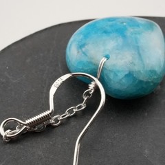 Blue Apatite 925 Silver Puffy Heart Drop Earrings Natural Crystal Jewelry Gift