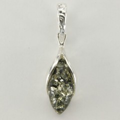 Green BALTIC AMBER Oval Pendant – 925 STERLING SILVER #1933e