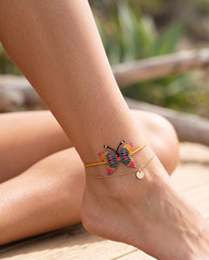 Multicolored Butterfly Macrame Woven Anklet