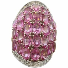 Featuring 30 Oval Cut Rose Pink 16.35CT Sapphires & Shiny CZ Handmade Women Ring