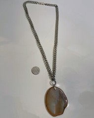 Brown agate pendant on 28 in silver color chain Germany Hand made