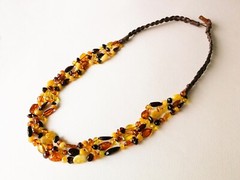 Natural Baltic Amber TORVELA necklace mix color oval baroque beads 1,2 oz 27in