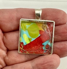 Unique Handmade Art Under Glass Pendant Statement Necklace On Waxed Cord.