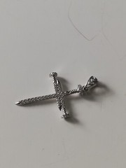 .970 Solid Silver Nail Cross Pendant With Cubic Circonia New